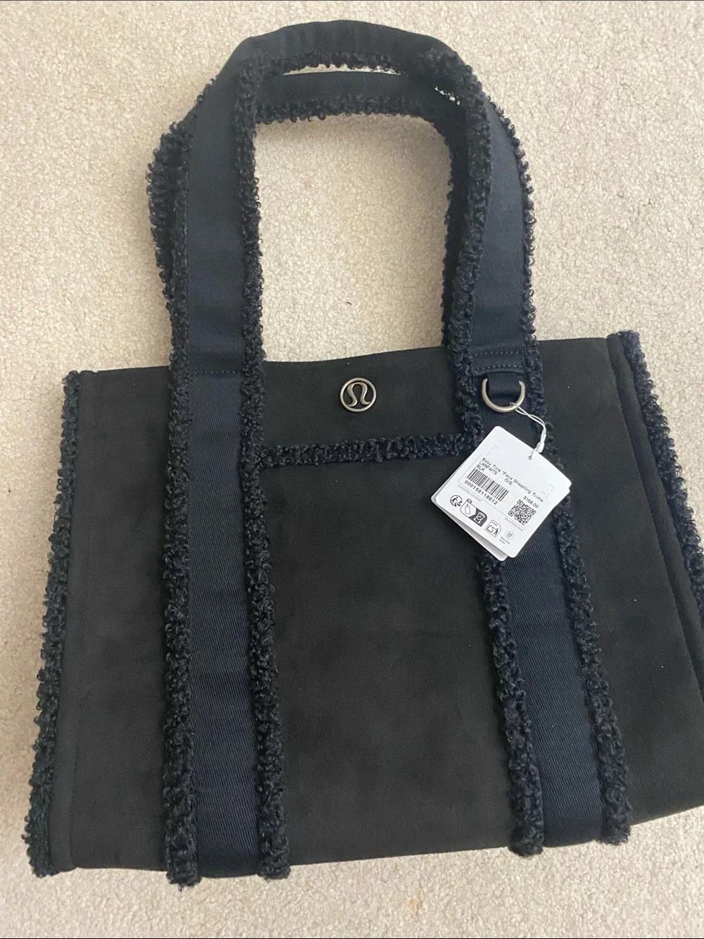 lululemon athletica Black Frayed-Trim Tote with Metal Logo